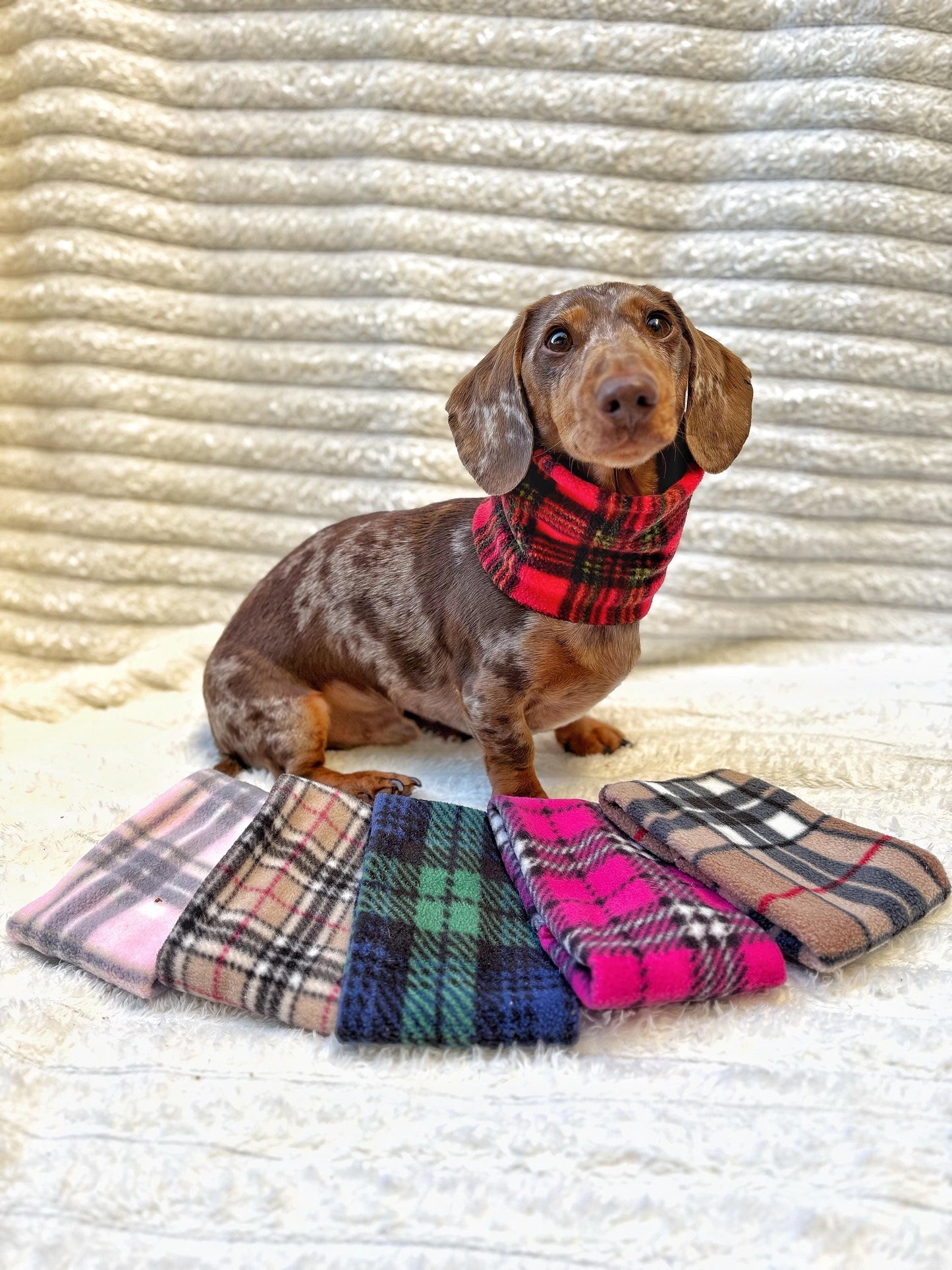 Handmade Tartan Polar Fleece Dog Snood – Personalised Option