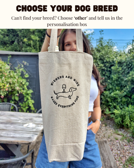 Dog breed canvas wine bag