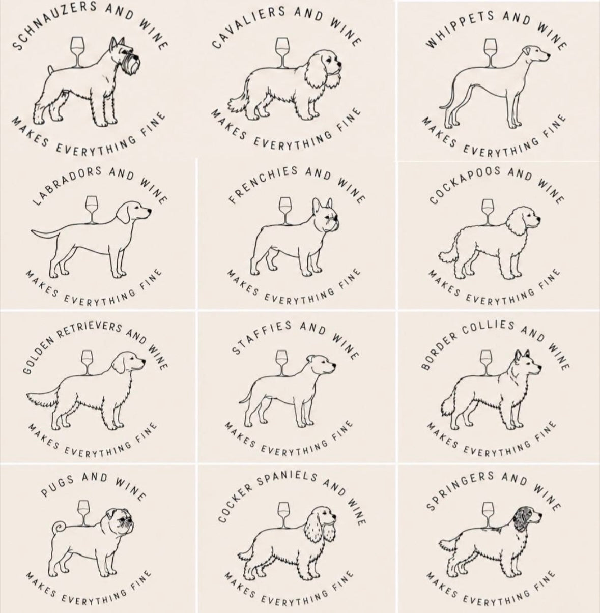 Dog breed canvas wine bag