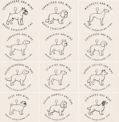Dog breed canvas wine bag