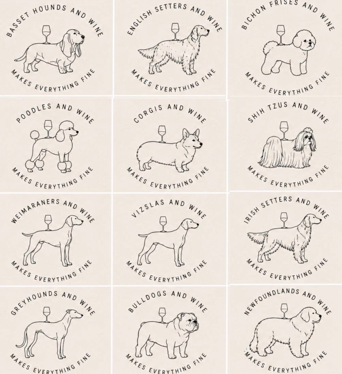 Dog breed canvas wine bag