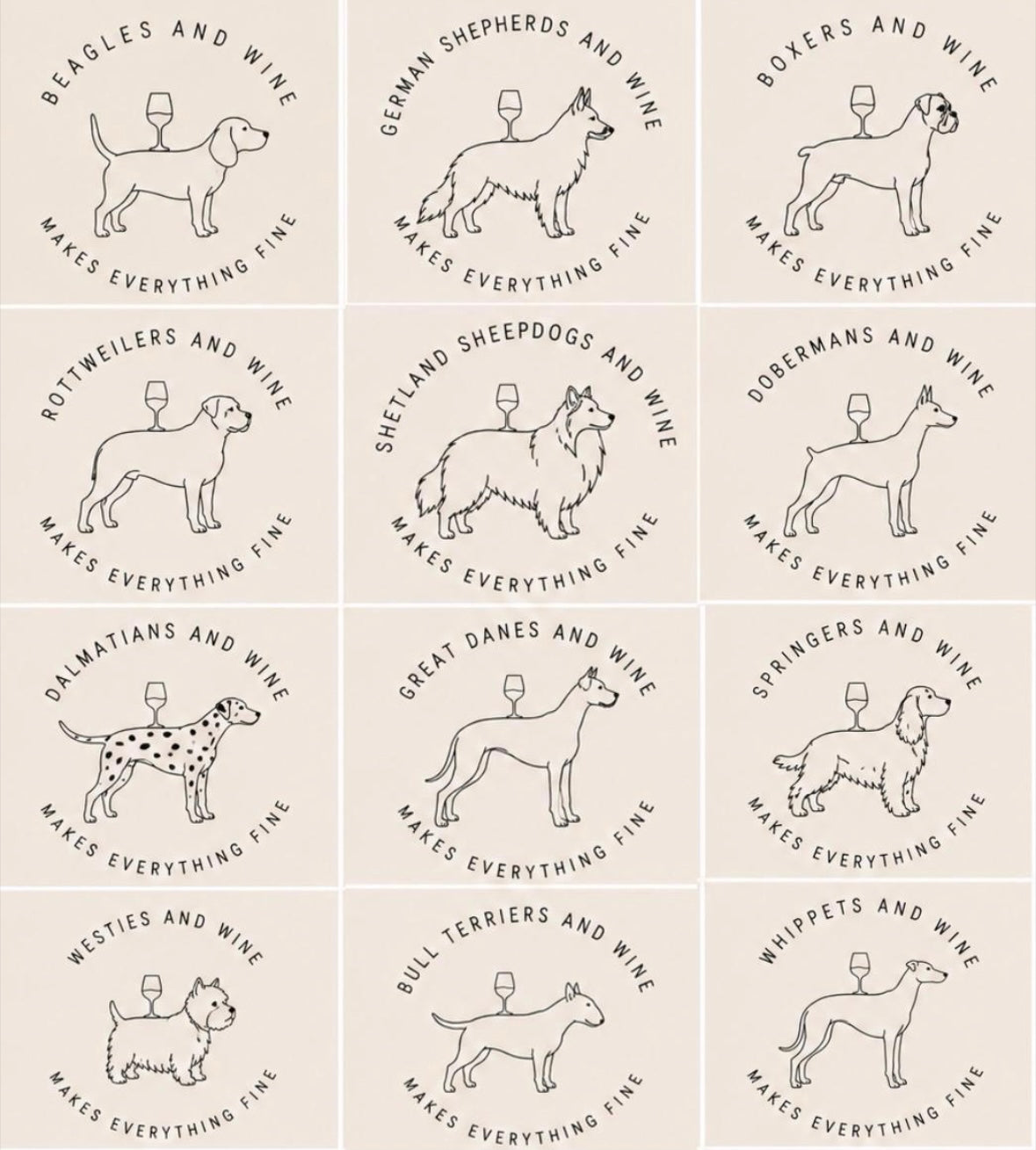 Dog breed canvas wine bag